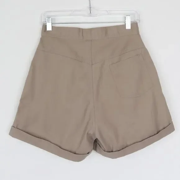 Vintage 1980s Pleated Khaki High Waist Wide Leg Shorts S - Picture 7 of 7